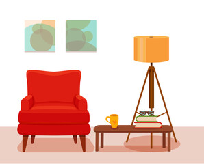 Colorful vector cozy interior warm bright winter illustratio