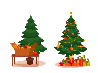 Christmas tree with lights and presents