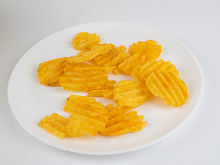 Beer snack chips on a white background close-up