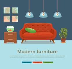 Living room cozy interior with colorful sofa