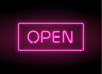 Neon sign Open 24 7 light vector background