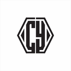 CY Logo monogram with hexagon line rounded design template on white background