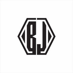 BJ Logo monogram with hexagon line rounded design template on white background