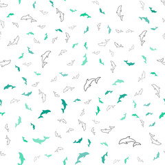 Light Blue, Green vector seamless background with dolphins.