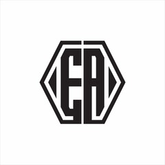 EA Logo monogram with hexagon line rounded design template on white background