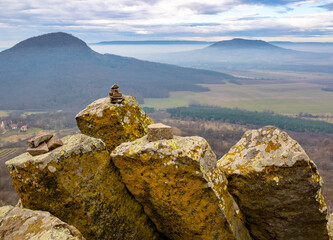 Small stone cairns on top of the hill of Kaptalantoti