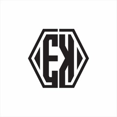 EK Logo monogram with hexagon line rounded design template on white background