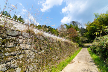 Fototapeta na wymiar 緩やかな坂に沿っている石垣