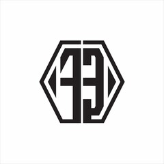 FE Logo monogram with hexagon line rounded design template on white background
