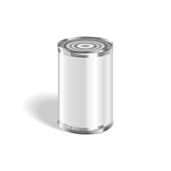 Canned food, conserve jar, realistic packaging illustration, vector stiny stainless aluminium package can, isolated concept.