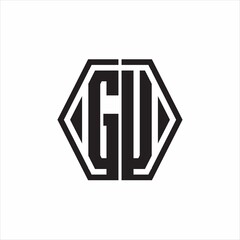 GU Logo monogram with hexagon line rounded design template on white background