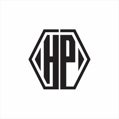 HP Logo monogram with hexagon line rounded design template on white background