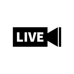 Live cam vector black icon; online broadcasting on camera; video isolated symbol illustration.
