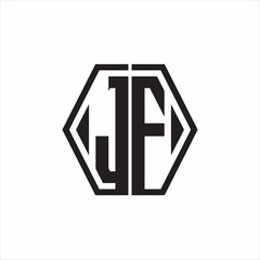 JF Logo monogram with hexagon line rounded design template on white background