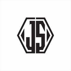 JS Logo monogram with hexagon line rounded design template on white background