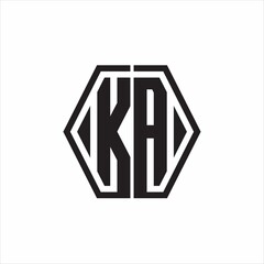 KA Logo monogram with hexagon line rounded design template on white background