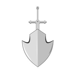 Sword and shield logo design illustration. Flat design