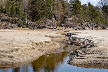 Water erosion marks close to the  Glomma river delta, Fetsund, Norway