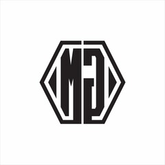 MG Logo monogram with hexagon line rounded design template on white background