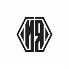 MR Logo monogram with hexagon line rounded design template on white background