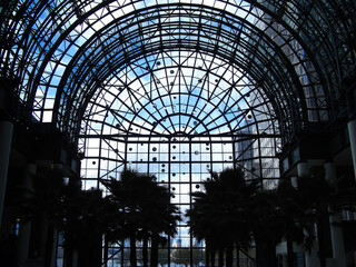 Manhattan, NY / USA - November 24, 2014: Facade of Winter Garden Atrium, a 10-story glass-vaulted...