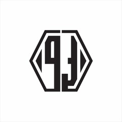 PT Logo monogram with hexagon line rounded design template on white background