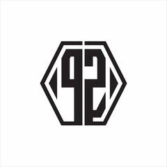 PZ Logo monogram with hexagon line rounded design template on white background