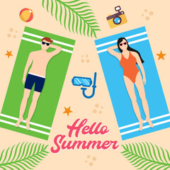 Summer Holiday on the beach Vector Illustration. Summer vacation Vector flat design illustration. Abstract Summer background design template for banner, flyer, invitation, poster, brochure.