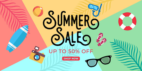 Summer Sale Banner Vector Design Illustration. Abstract Summer Sale background design template for banner, flyer, invitation, poster, brochure. Summer Sale Vector flat design illustration.