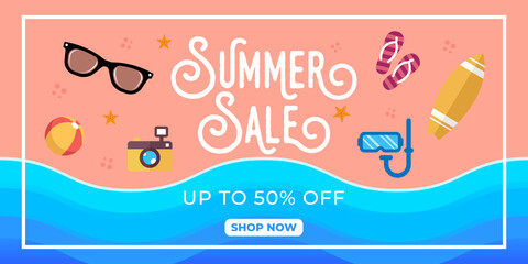 Summer Sale Banner Vector Design Illustration. Abstract Summer Sale background design template for banner, flyer, invitation, poster, brochure. Summer Sale Vector flat design illustration.