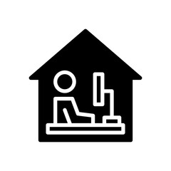 Work at home during an outbreak of the COVID-19 virus. person working on laptop in glyph style icon isolated on white background. vector illustration for graphic design, website, UI. EPS 10