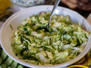 Spring salad of cabbage and cucumbers
