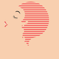 woman portrait, profile, abstract design, striped hair, orange background, red mouth