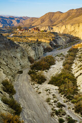 Tabernas desert view with Western Leone town, Spain