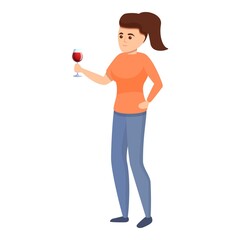 Woman with wine glass icon. Cartoon of woman with wine glass vector icon for web design isolated on white background