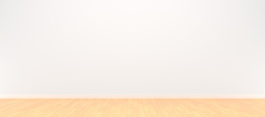 Empty room for mockup. Wooden floor, white wall, 3D rendering