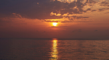 Landscape of paradise tropical island beach, sunrise shot. Beautiful sunrise over the tropical sea....