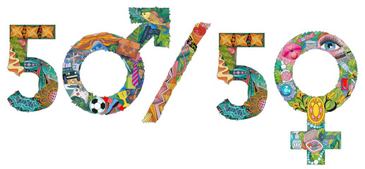 Fifty fifty. Symbol of Venus is a female gender and sign Mars is a male floor sign. Vector illustration