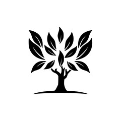 Black silhouette tree with leaves. Tree icon silhouette isolated on white background