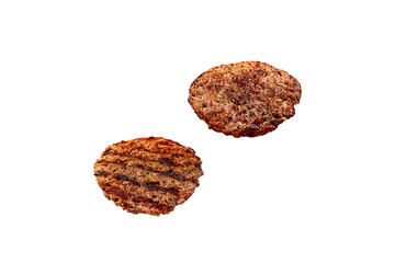 Grilled hamburger pattys isolated on white background