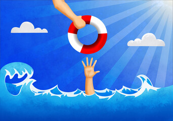 Creative Raster Illustration - Representation to show Helping other in critical condition. 