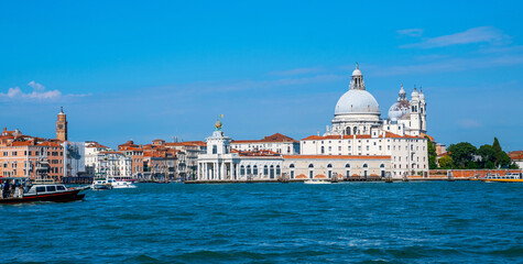 Fototapeta na wymiar Panoramic cityscape image of Venice, Italy. Architecture and landmarks of Venice. Retro style filter effect.