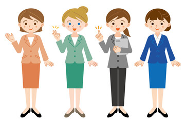 ビジネススーツの女性たちの全身イラスト/白背景