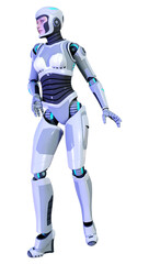 3D Rendering Female Robot on White