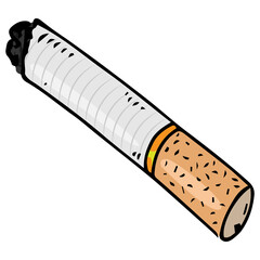Cigarette butt with filter. Cigarette without smoke. Cigarette ashes. Vector illustration. Simple hand drawn icon.