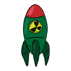 Nuclear bomb. Bomb with the emblem of radioactivity. Air bomb with radiation. Vector illustration. Simple hand drawn icon.