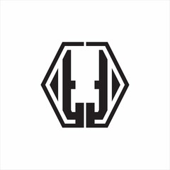 TT Logo monogram with hexagon line rounded design template on white background
