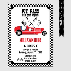 vintage racing car birthday invitation