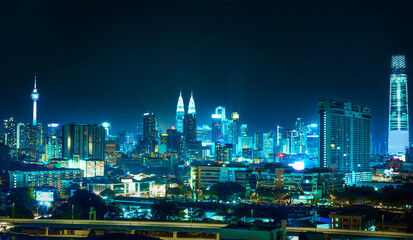 Fototapeta na wymiar Panorama cityscape of Kuala Lumpur city center night view - Image