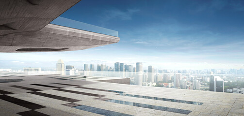Panorama modern architecture with city skyline. 3D rendering